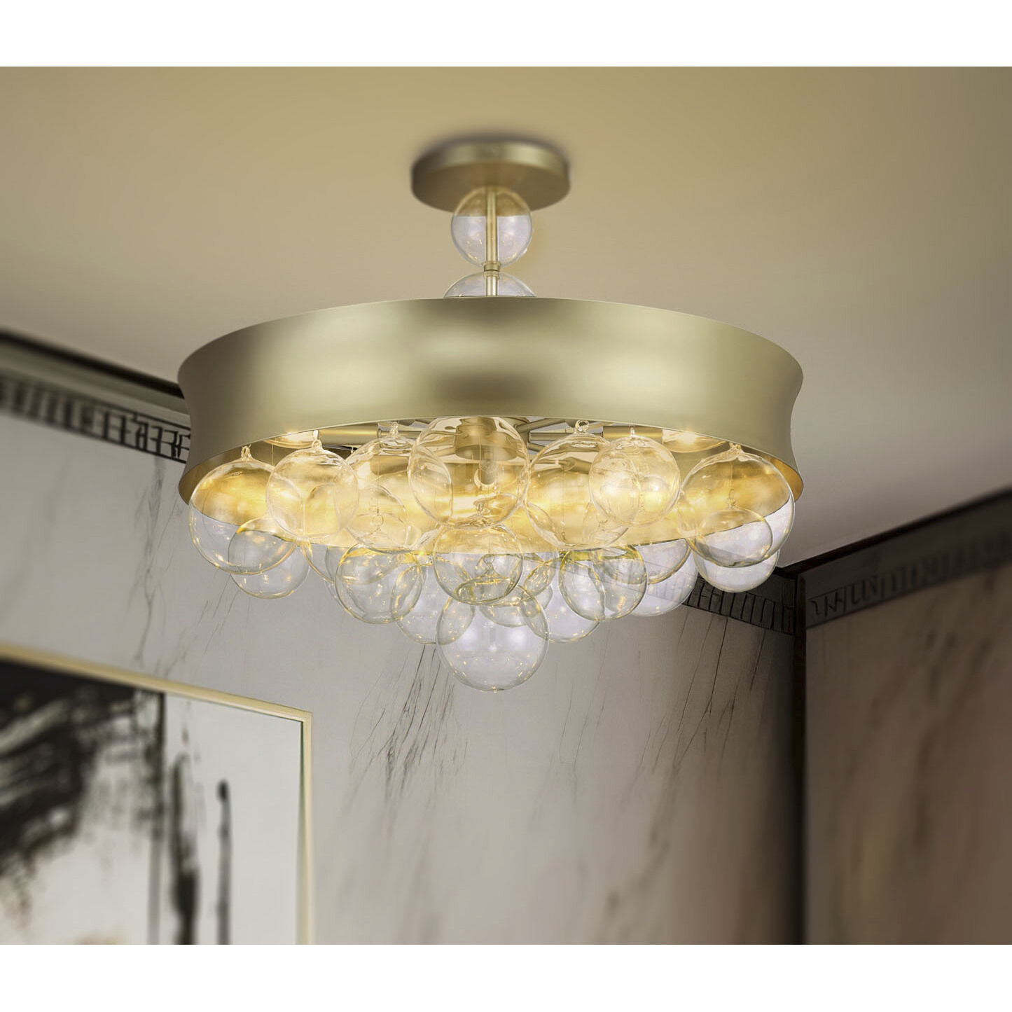 Verdi Square 8 Light 26 inch Soft Gold With Gold Leaf Convertible Pendant Ceiling Light